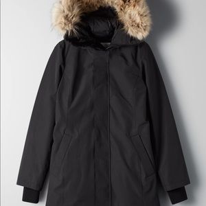 TNA Aritzia Haven Parka Mid-length, goose-down parka black jacket size medium